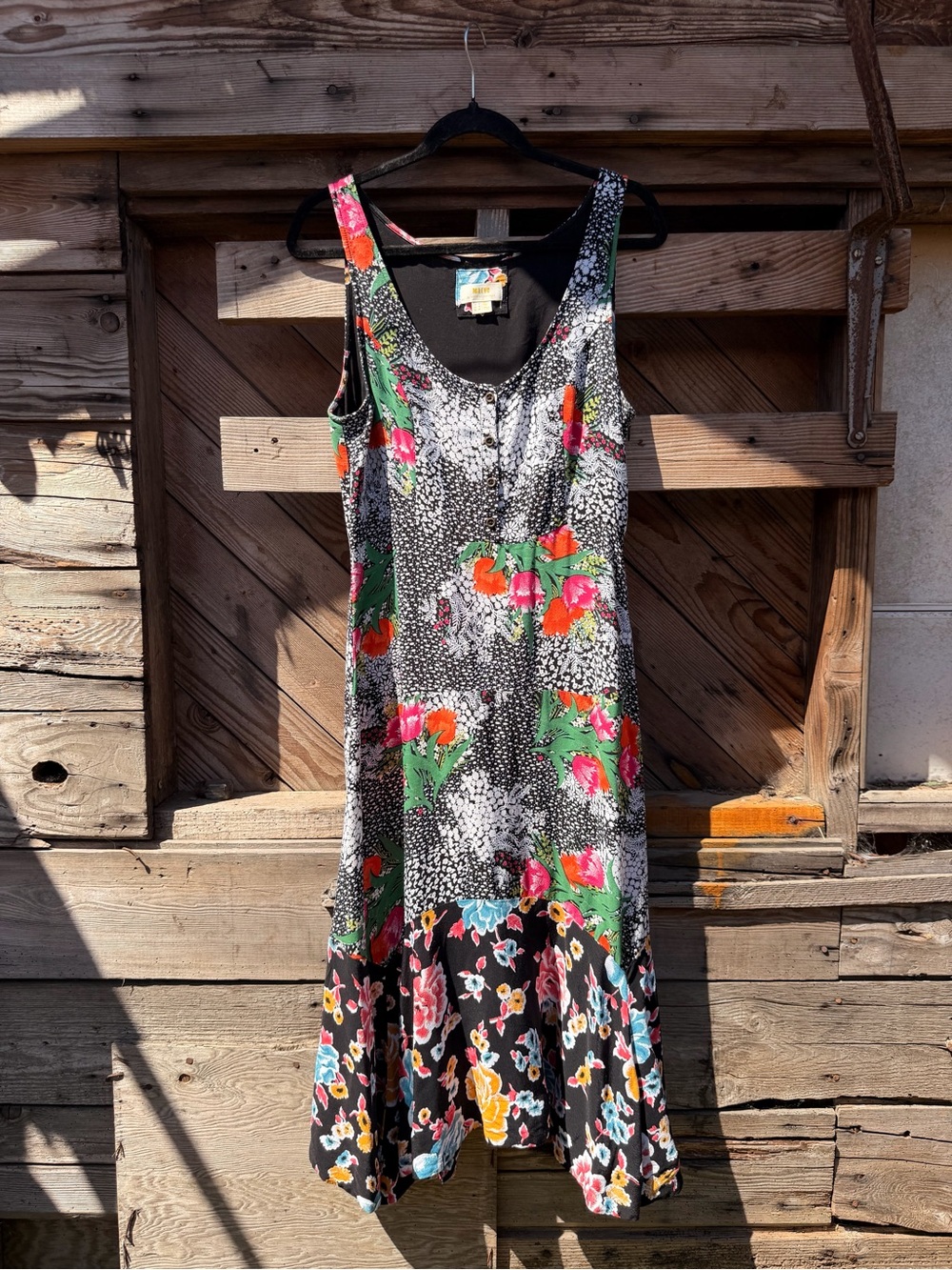 Anthropologie Black Floral Mixed-Print Sleeveless Midi Dress